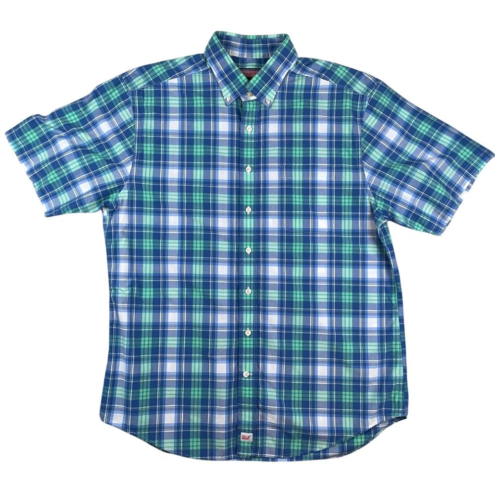 Vineyard Vines Murray Shirt Men’s Large Blue Green Plaid Cotton Button Down